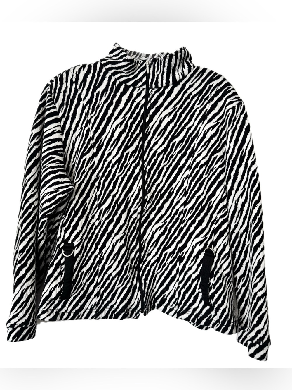 Rafaella Sport Zebra Print Zip Jacket XL Black White Mock Neck Y2K Animal Print
